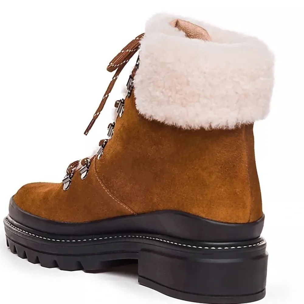 Bernardo Anthropologie Sz 7  Dasher Suede Brazil Hiking Boots Shearling Trim NWT